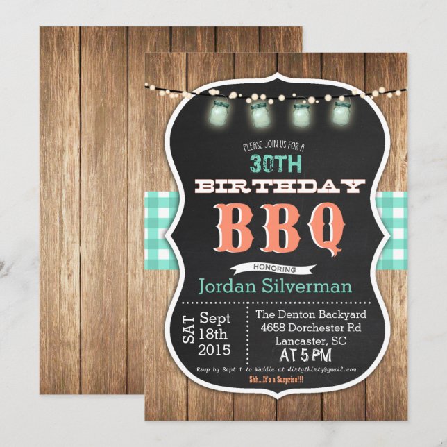 ANY AGE - Birthday BBQ Barbecue Chalk Invitation (Front/Back)