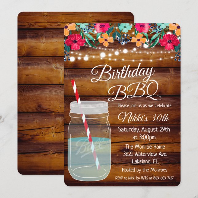 ANY AGE - Birthday BBQ Mason Jar Invitation (Front/Back)