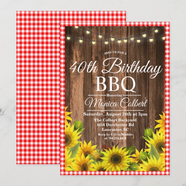ANY AGE - Birthday BBQ Sunflower Invitation (Front/Back)