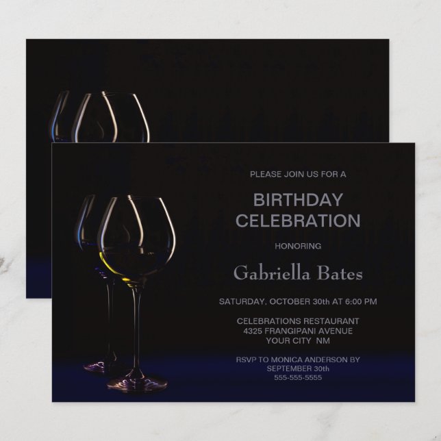 Any Age Birthday Celebration Wine Glass Invitation (Front/Back)
