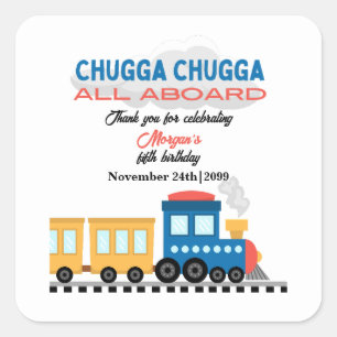 Any Age Birthday Colourful Cartoon Train Square Sticker