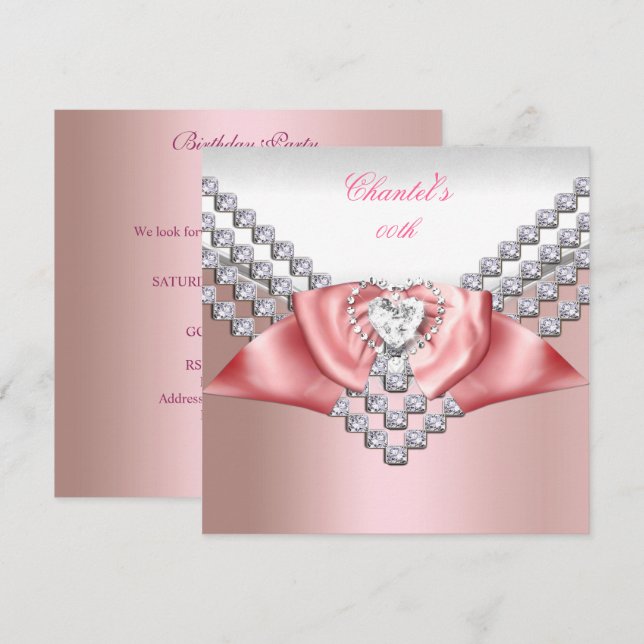 Any Age Birthday Coral Pink 2 Bow Peach Invitation (Front/Back)