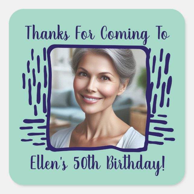 Any Age Birthday Custom Photo Name Thank You Square Sticker (Front)