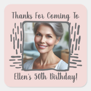 Any Age Birthday Custom Photo Name Thank You Square Sticker