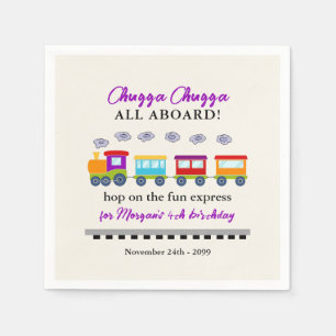 Any Age Birthday Cute Colourful Train Napkin