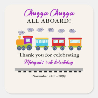 Any Age Birthday Cute Colourful Train Thank You Square Sticker