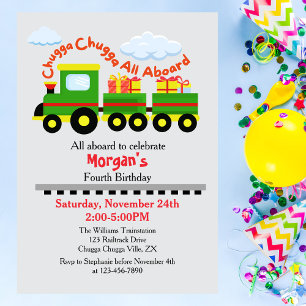 Any Age Birthday Cute Colourful Train With Present Invitation