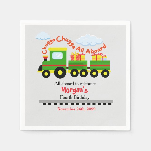 Any Age Birthday Cute Colourful Train With Present Napkin (Front)