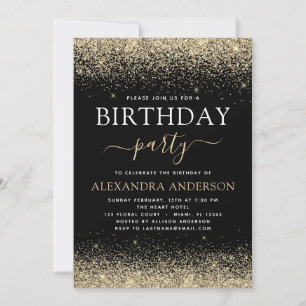 Any Age Birthday Gold Black Modern Glitter Invitation