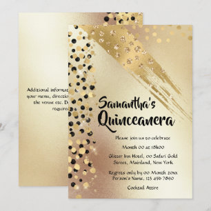 Any age birthday gold glitter black confetti chic invitation