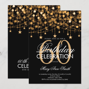 Any Age Birthday Gold String Lights & Stars Invitation