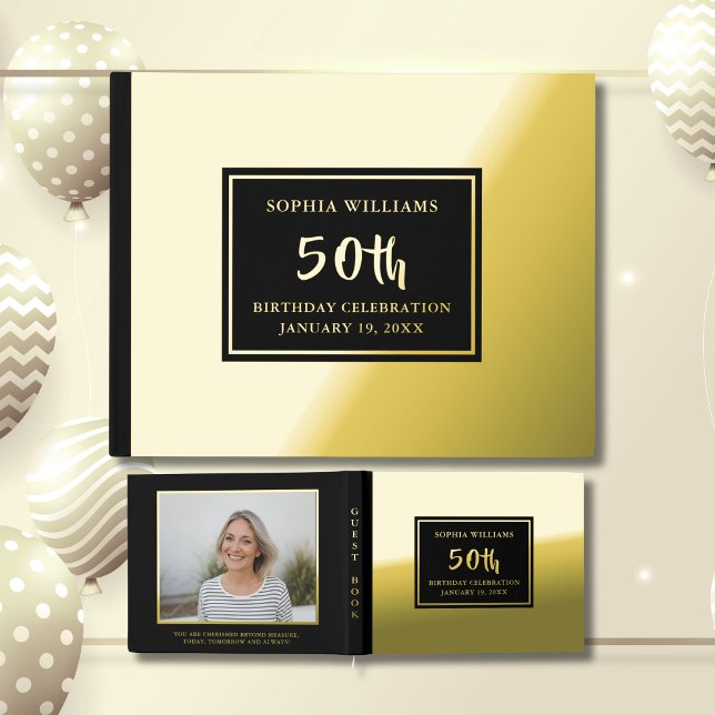 Any Age Birthday Guest Book Photo Elegant Black  (Creator Uploaded)