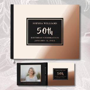 Any Age Birthday Guest Book Photo Elegant Black 