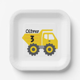 Any Age Birthday Kids Yellow Dump Truck Boy Paper Plate