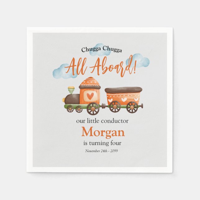 Any Age Birthday Lovely Train Watercolor Party   Napkin (Front)