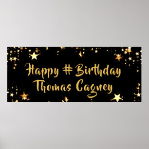 ANY AGE Birthday Modern Black Gold Stars Your Text Poster