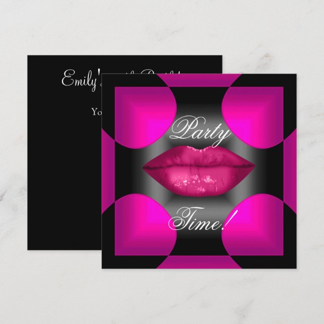 Any Age Birthday Party Abstract Pink Lips Invitation (Front/Back)