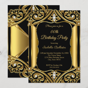 Any Age Birthday Party Black Gold Diamond image Invitation