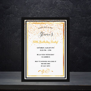 Any age birthday party black white gold invitation postcard