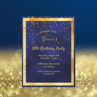 Any age birthday party blue gold invitation