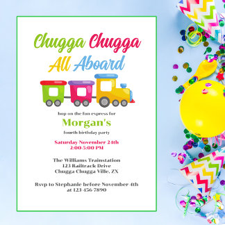 Any Age Birthday Party Chugga Choo Colourful Train Invitation