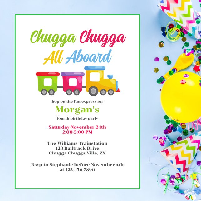 Any Age Birthday Party Chugga Choo Colourful Train Invitation (Creator Uploaded)
