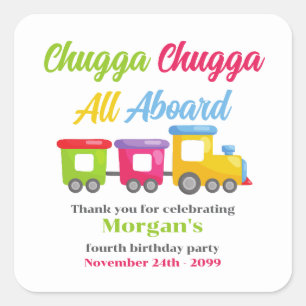 Any Age Birthday Party Chugga Choo Colourful Train Square Sticker