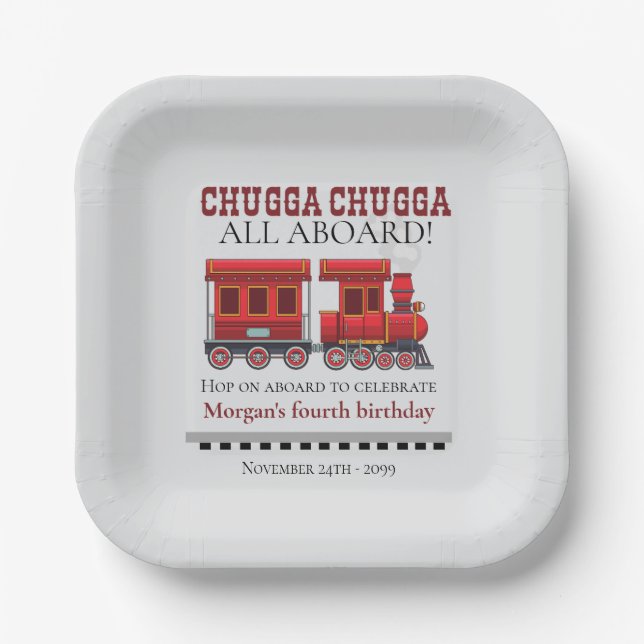Any Age Birthday Party Cute Red Western Train Paper Plate (Front)