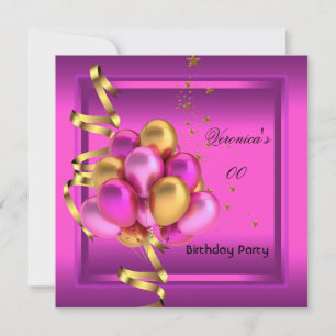 Any Age Birthday Party Elegant Pink Gold Balloons Invitation