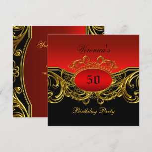 Any Age Birthday Party Elegant Red Black Gold Invitation