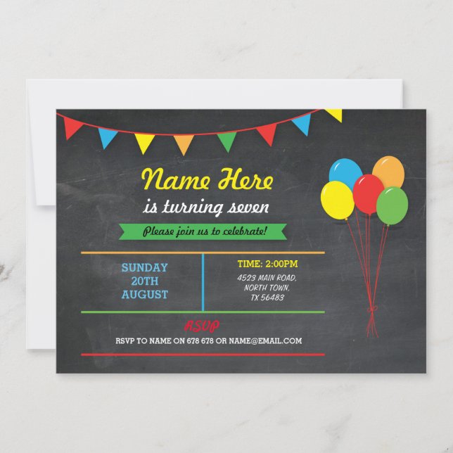 Any Age Birthday Party Girls Boys Balloons Invite (Front)