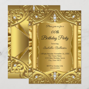 Any Age Birthday Party Gold Diamonds images Invitation