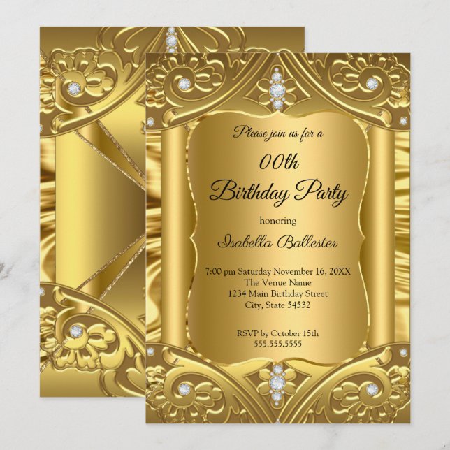 Any Age Birthday Party Gold Diamonds images Invitation (Front/Back)