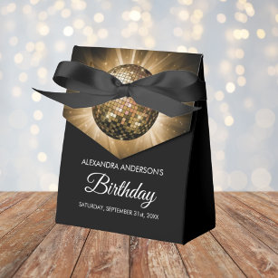 Any Age Birthday Party Gold Sparkle Disco Ball Favour Box