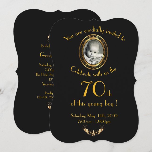 Any age, Birthday Party Invitation Man,photo,black (Front/Back)