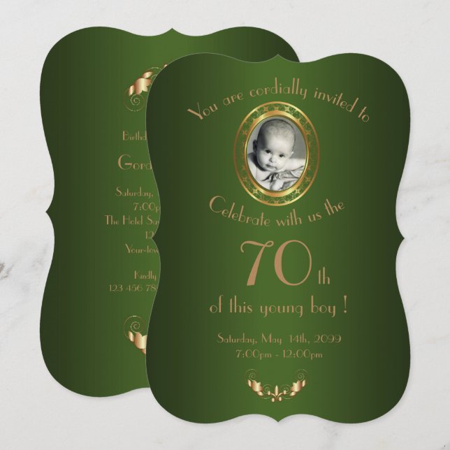Any age, Birthday Party Invitation Man,photo,Green (Front/Back)
