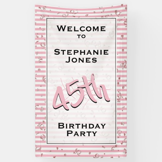 Any Age Birthday Party - Pale Pink/White Stripes Banner (Vertical)