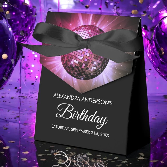 Any Age Birthday Party Pink Purple Disco Ball Favour Box (Creator Uploaded)