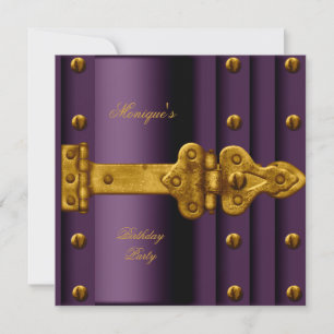 Any Age Birthday Party Plum Purple Gold Lock Invitation
