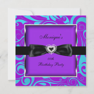 Any Age Birthday Party Purple Teal Modern Swirls Invitation