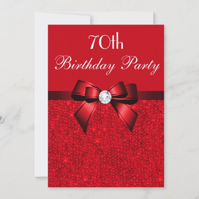 Any Age Birthday Party Red Faux Sequins Red Bow Invitation (Front)