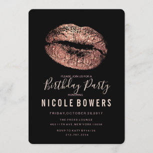 ANY AGE - Birthday Party Rose Gold Lips Invitation