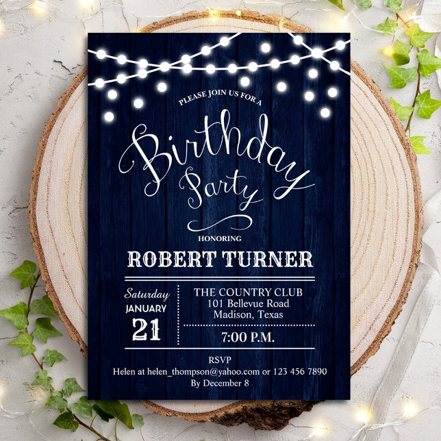 Any Age Birthday Party - Rustic Navy Wood Invitation (Creator Uploaded)