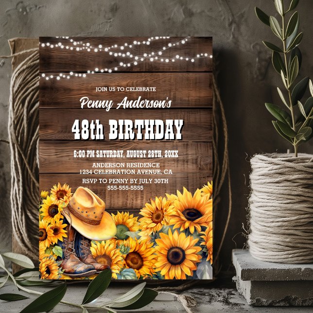 Any Age Birthday Party Rustic Wood Sunflower Invitation (Creator Uploaded)