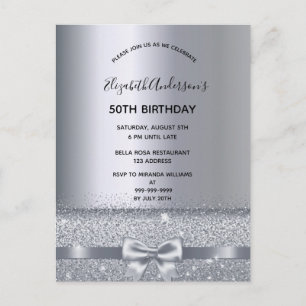Any age birthday party silver sparkle invitation postcard