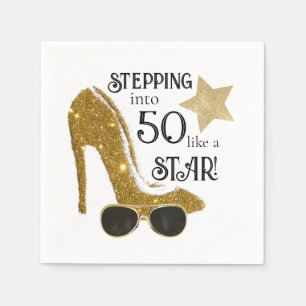 Any Age Birthday Party Star Gold Glitter Napkin