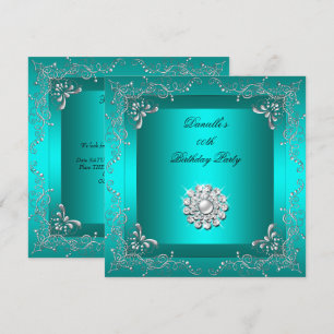 Any Age Birthday Party Teal Blue Diamond Look Invitation