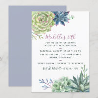 Any age Birthday Party Watercolor Succulent invite