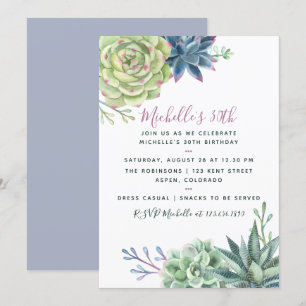Any age Birthday Party Watercolor Succulent invite