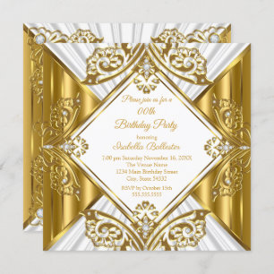 Any Age Birthday Party white Gold Diamond Invitation